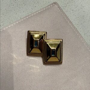 Vintage Gold and Blue Geometric Earrings